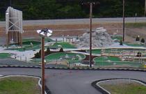 A birds-eye view of the 18 hole "Championship Grade" miniature golf course @ White Lake Speedway Inc. family fun center.